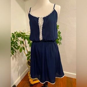 Navy Blue and White Lace Trim Dress Medium